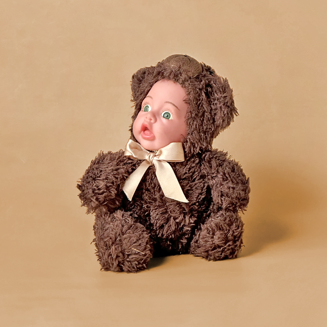 Vintage Baby Doll in Fuzzy Brown Bear Suit