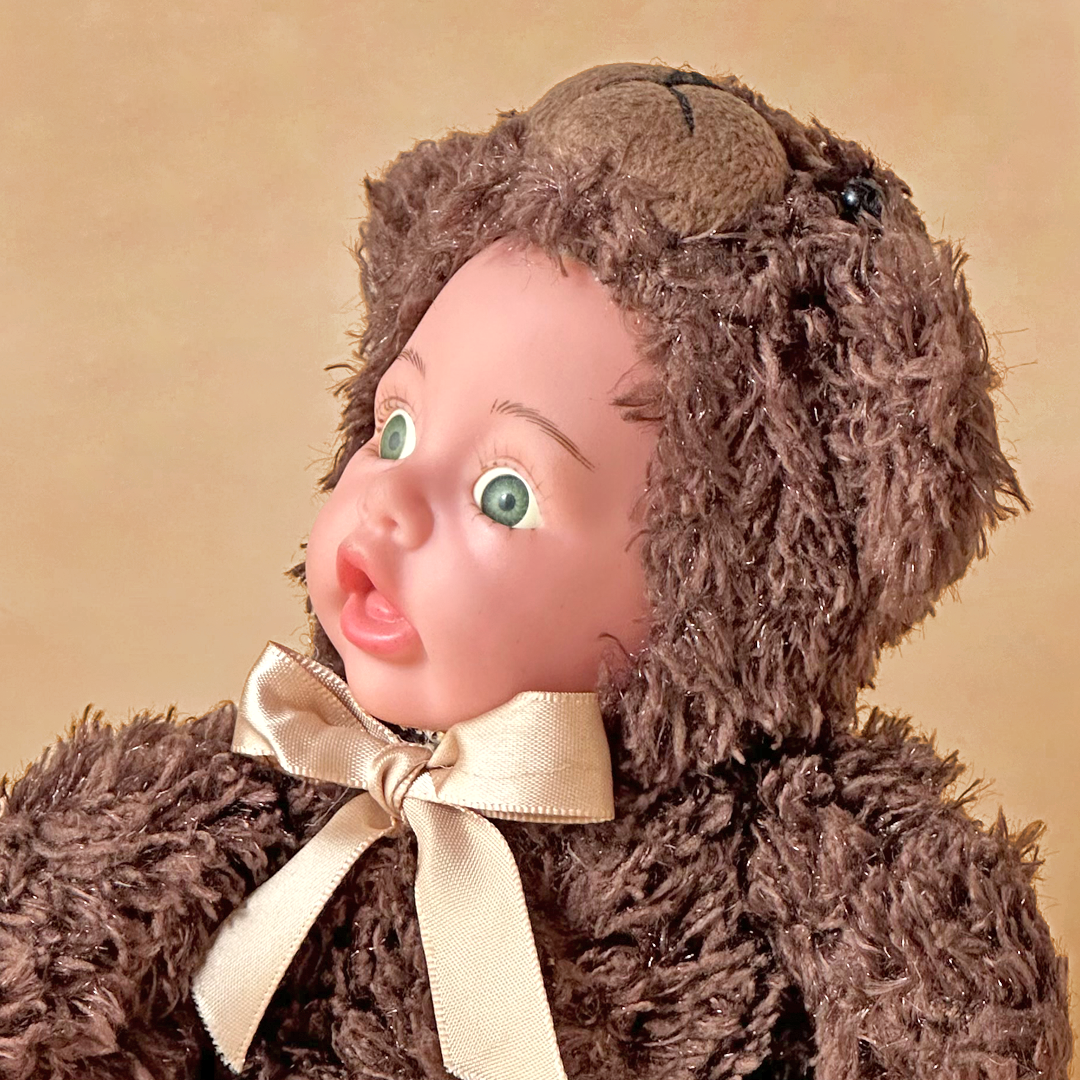 Vintage Baby Doll in Fuzzy Brown Bear Suit