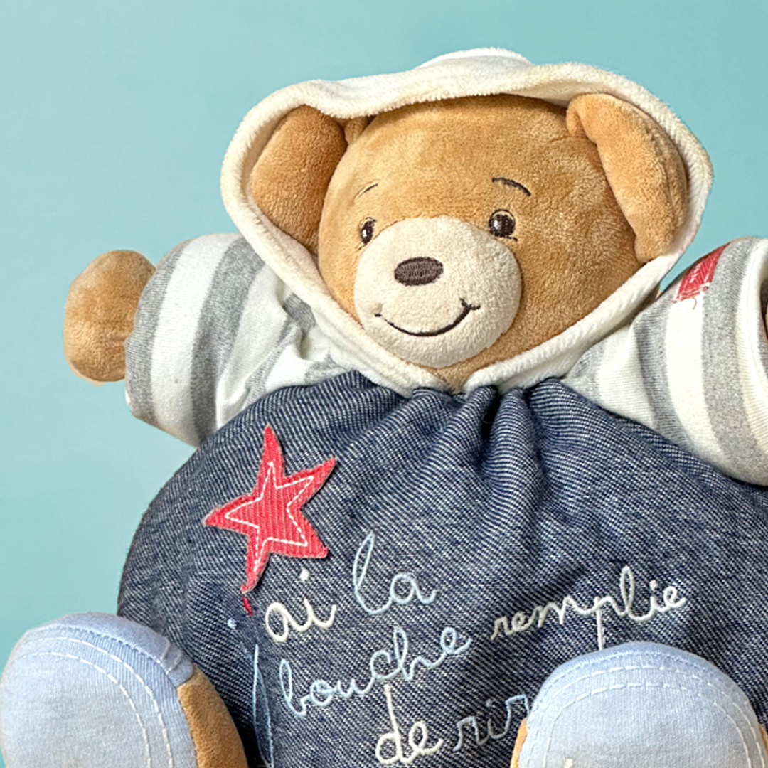 Kaloo Teddy Bear in Denim Hoodie Outfit
