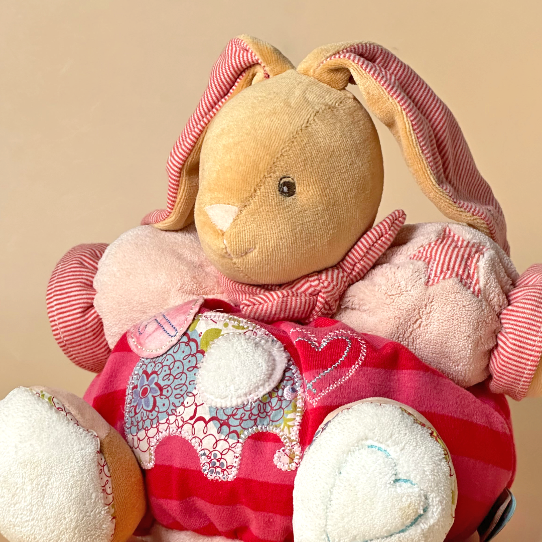 Patchwork Plush Bunny with Pink Outfit