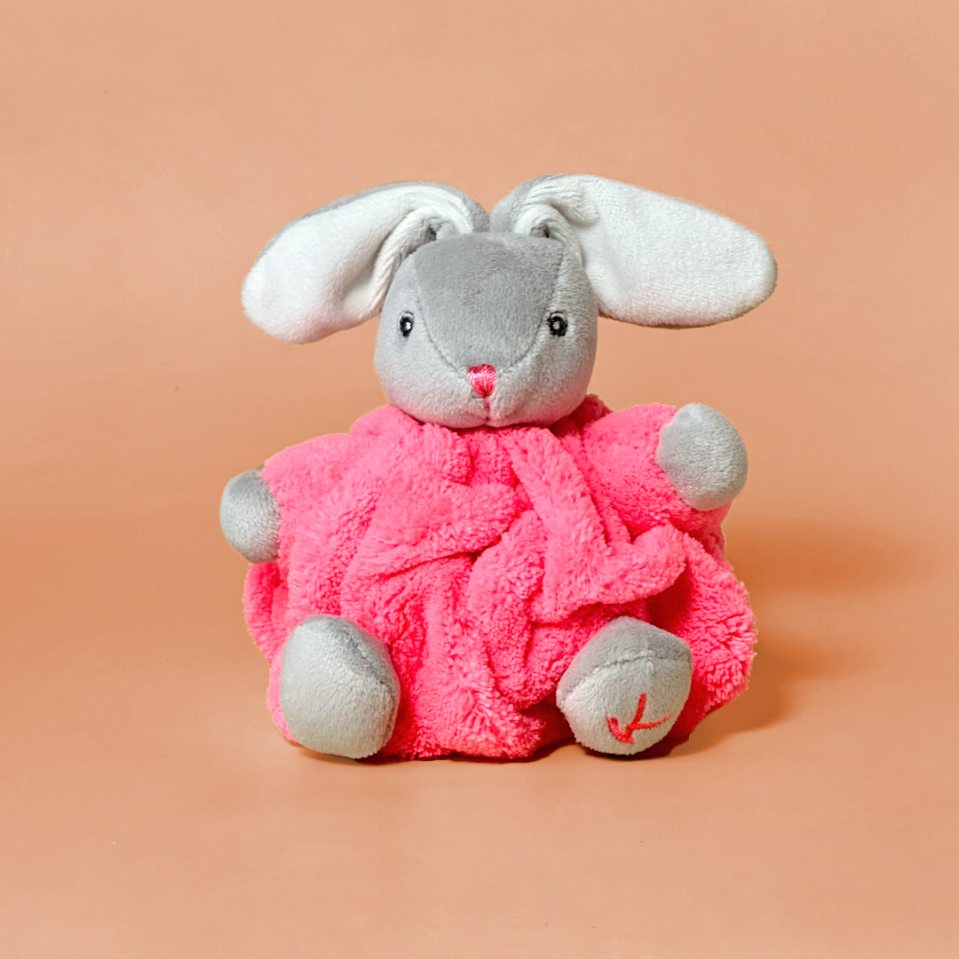 Gray Bunny Plush Comforter with Bright Pink Blanket