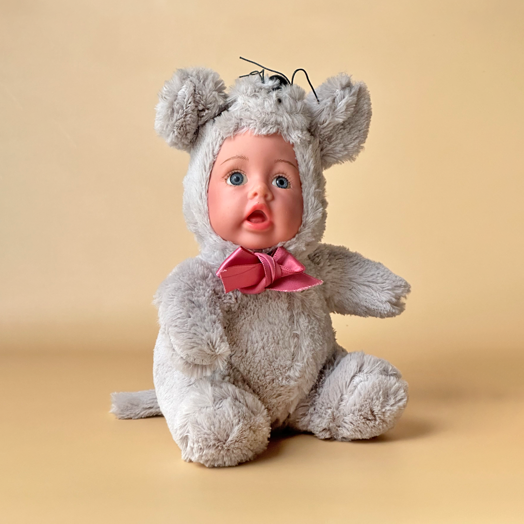Plush Mouse Baby Doll Whimsy in Grey