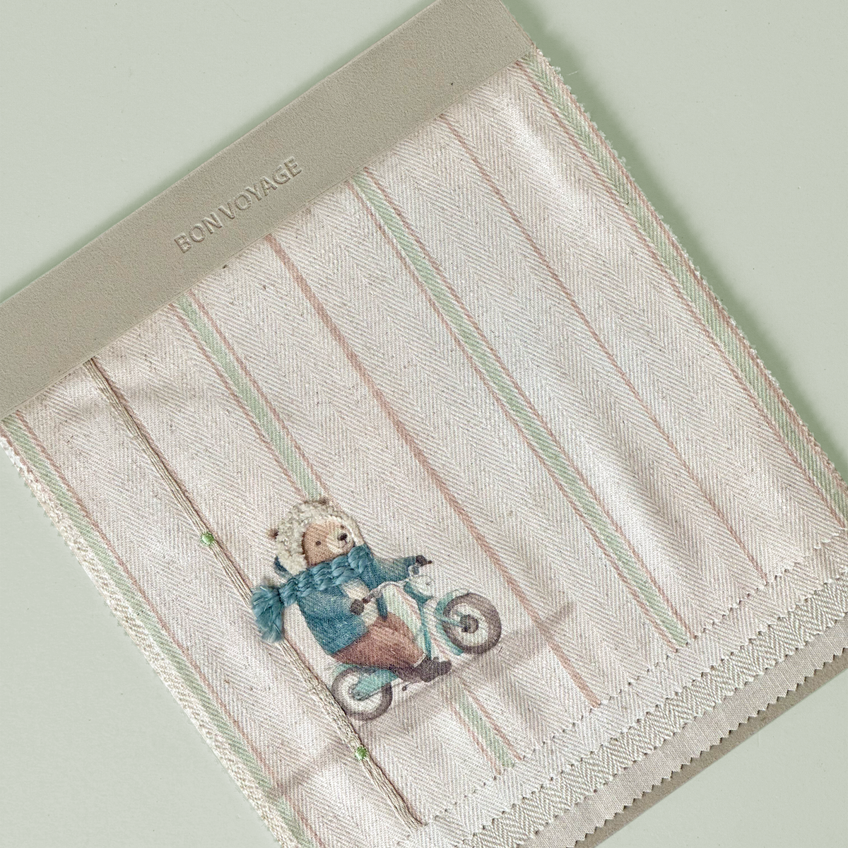 Bon Voyage Cycling Bear Striped Fabric