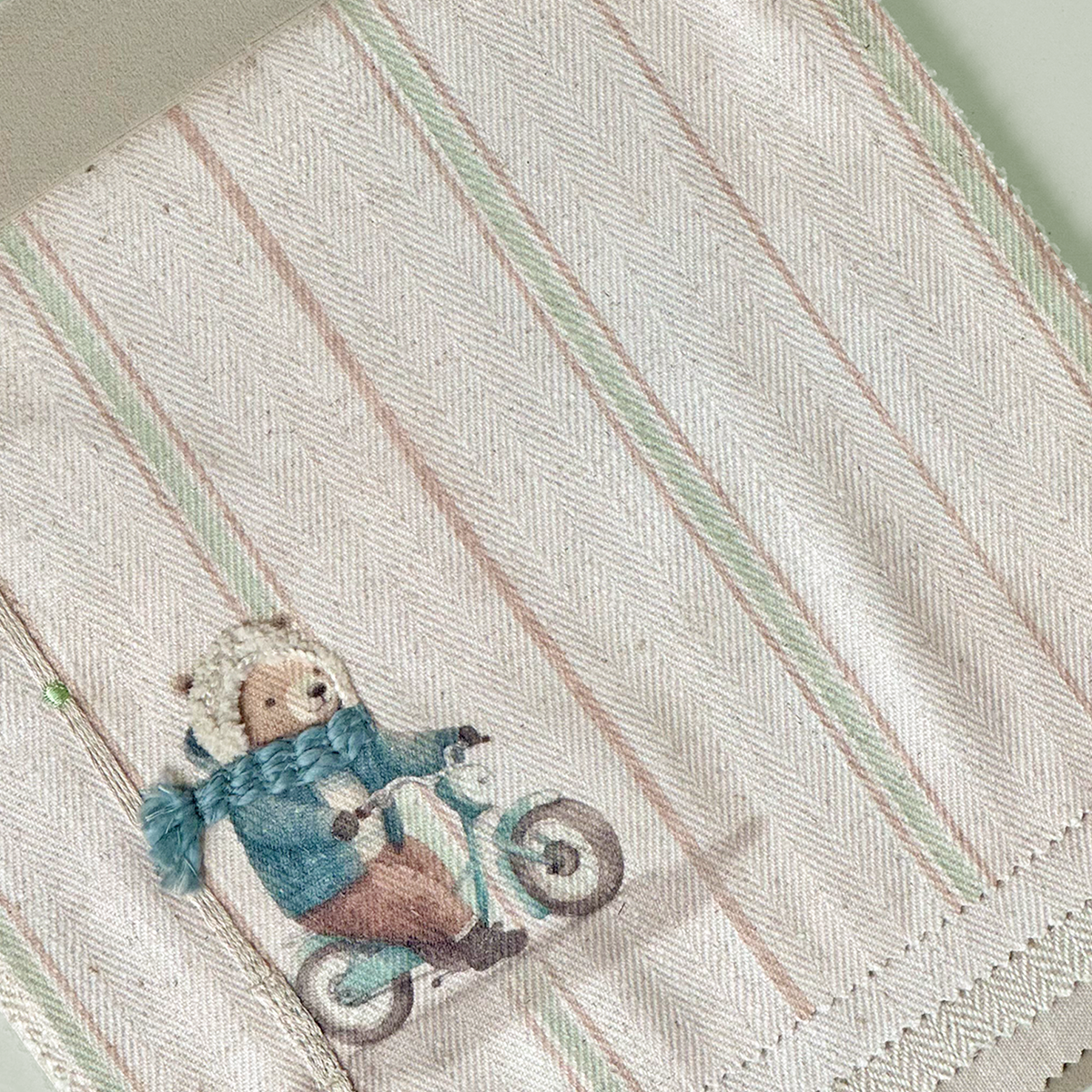 Bon Voyage Cycling Bear Striped Fabric