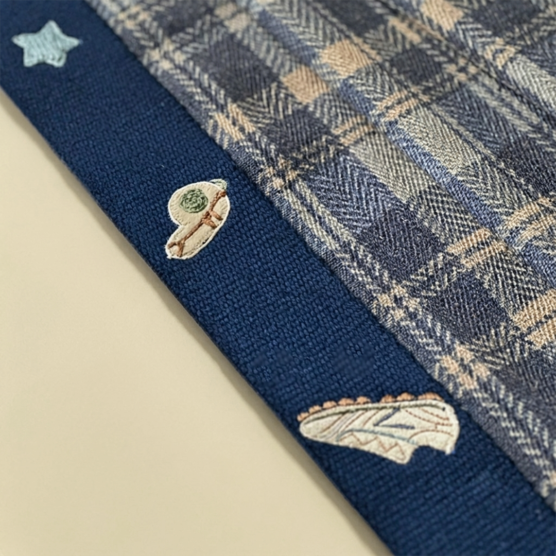 Classic Navy & Beige Plaid Fabric