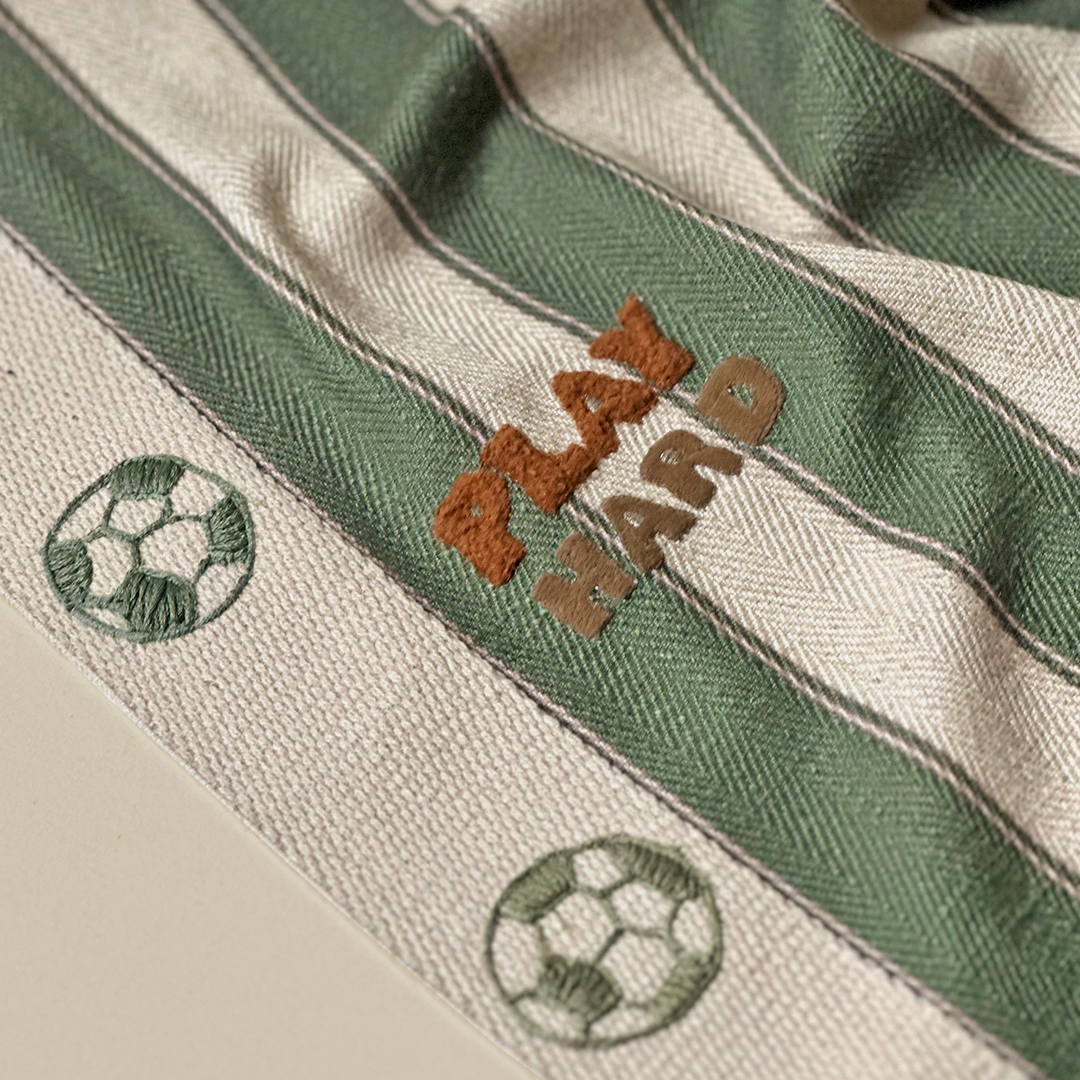 Embroidered Green & Cream Stripe