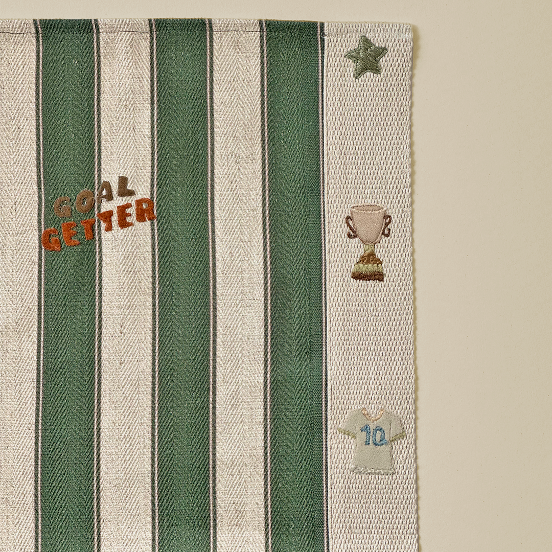 Embroidered Green & Cream Stripe