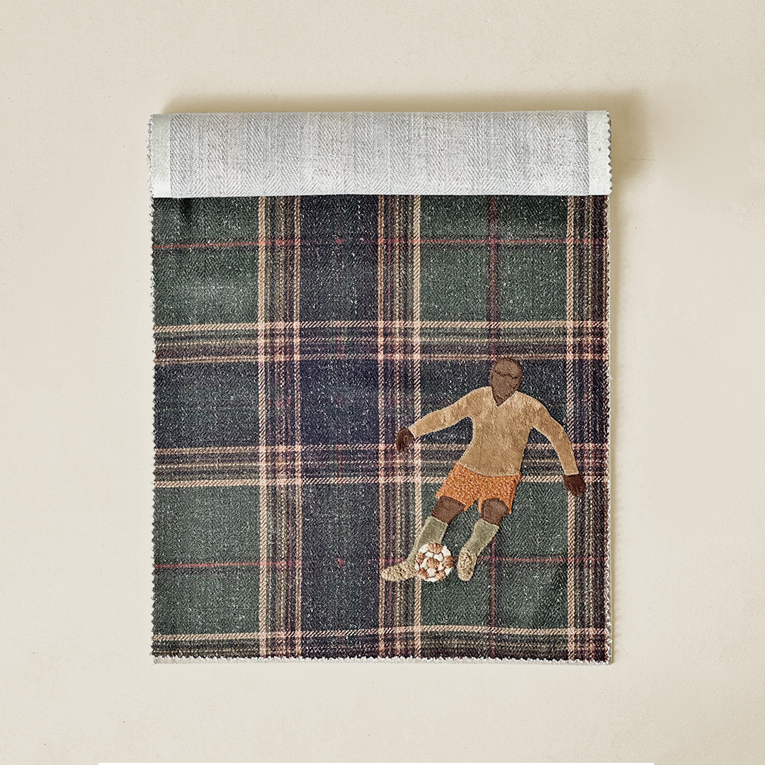 Embroidered Footballer Plaid Fabric