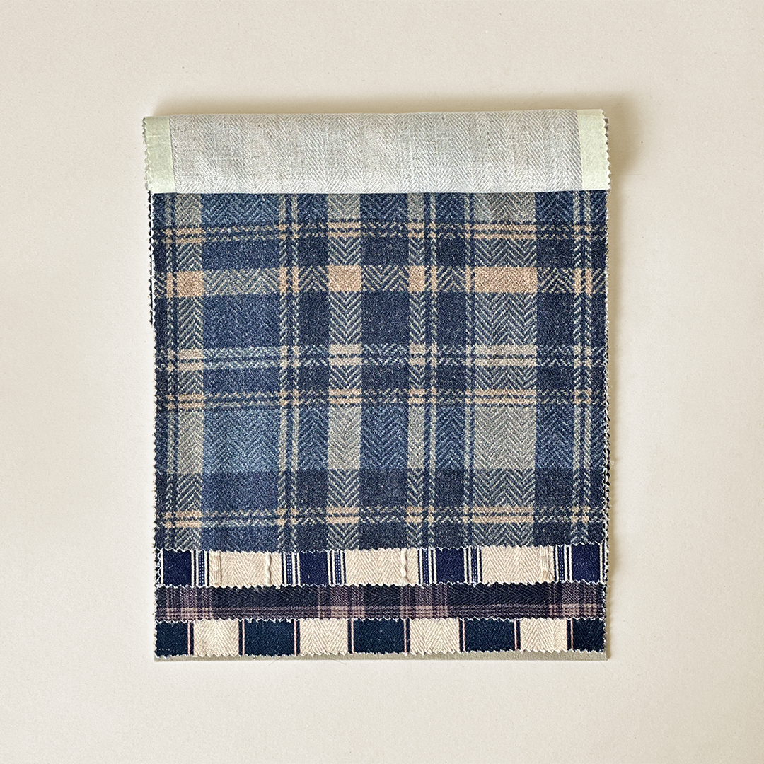 Classic Navy & Beige Plaid Fabric