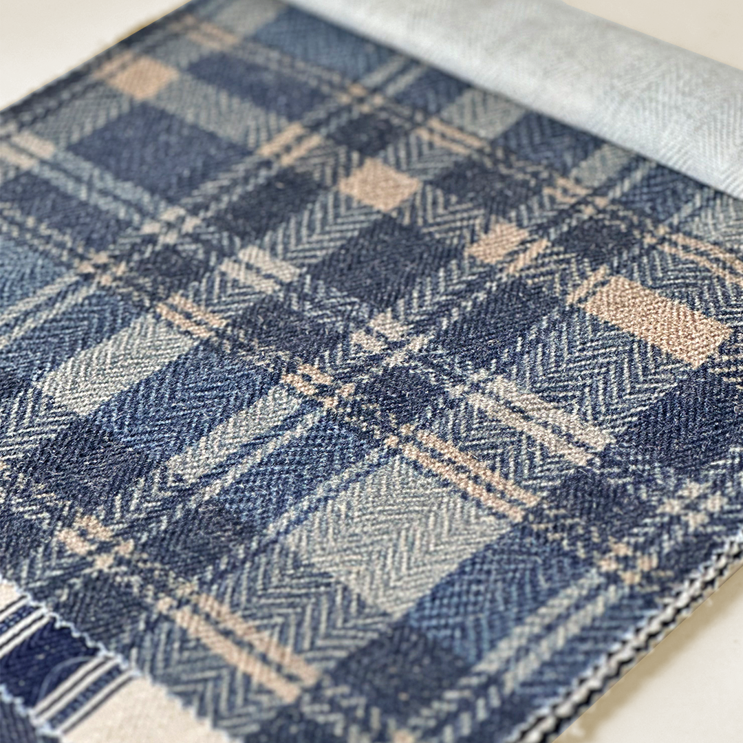 Classic Navy & Beige Plaid Fabric