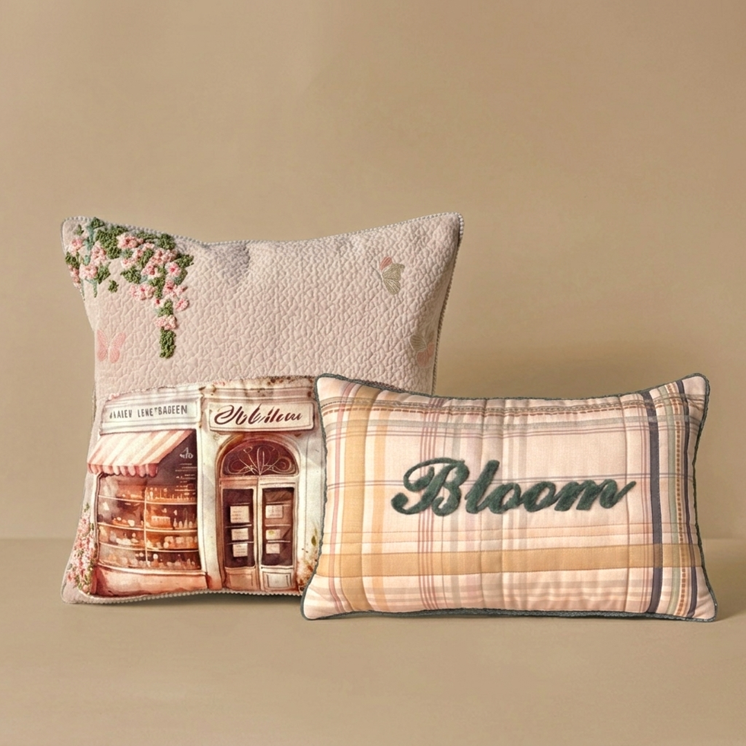 Parisian Bakery Embroidered Cushion Cover