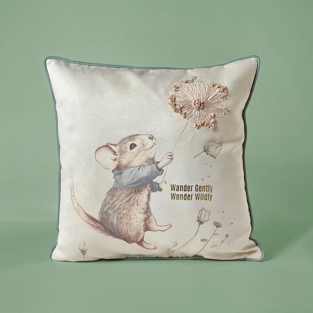 Whimsical Mouse Dandelion Cushion