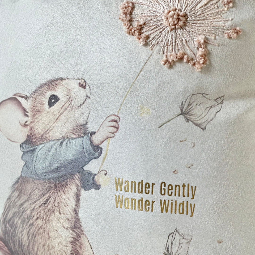 Whimsical Mouse Dandelion Cushion