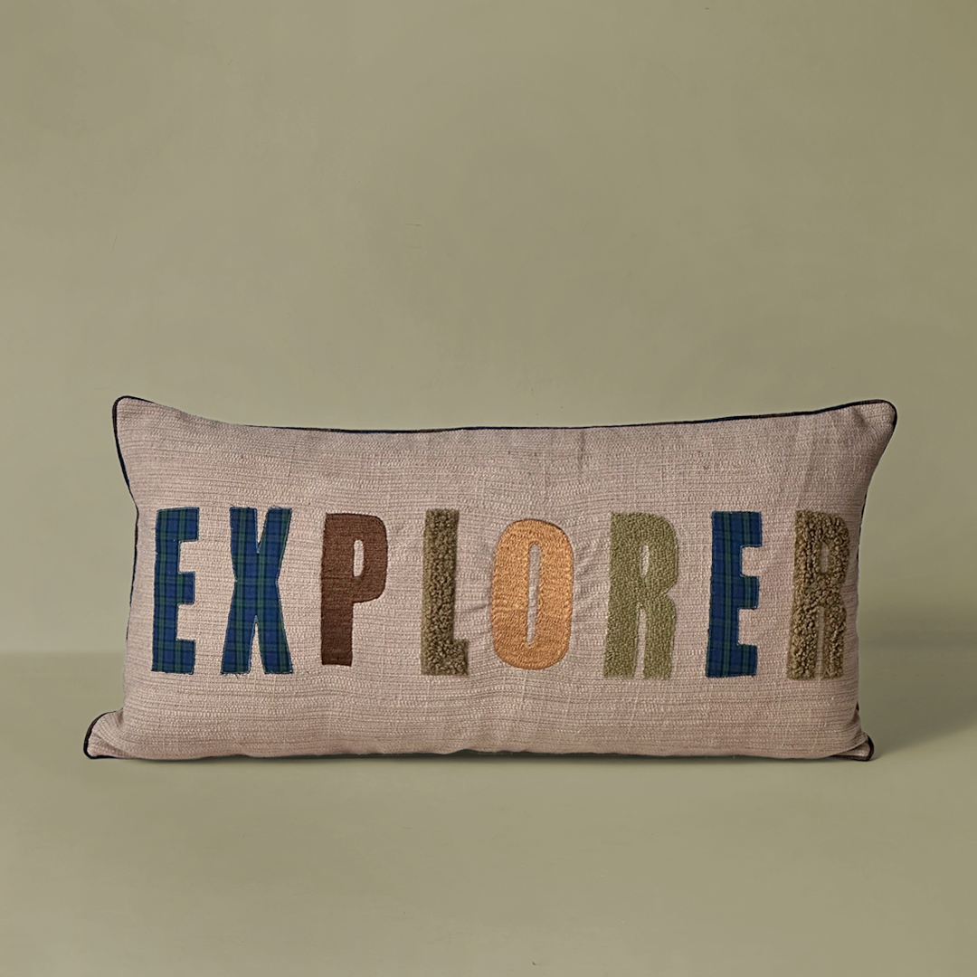 Explorer Typography Embroidered Cushion