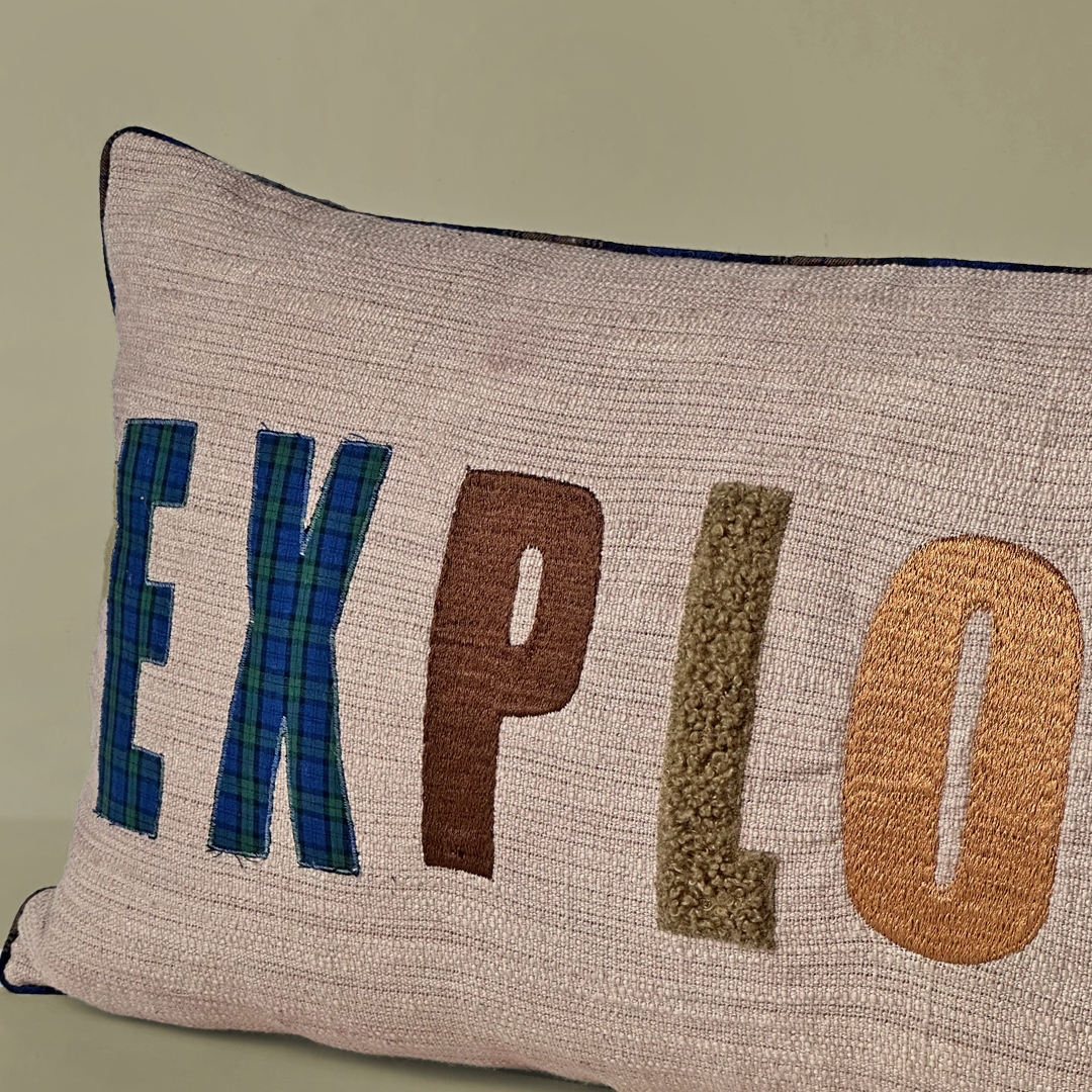 Explorer Typography Embroidered Cushion