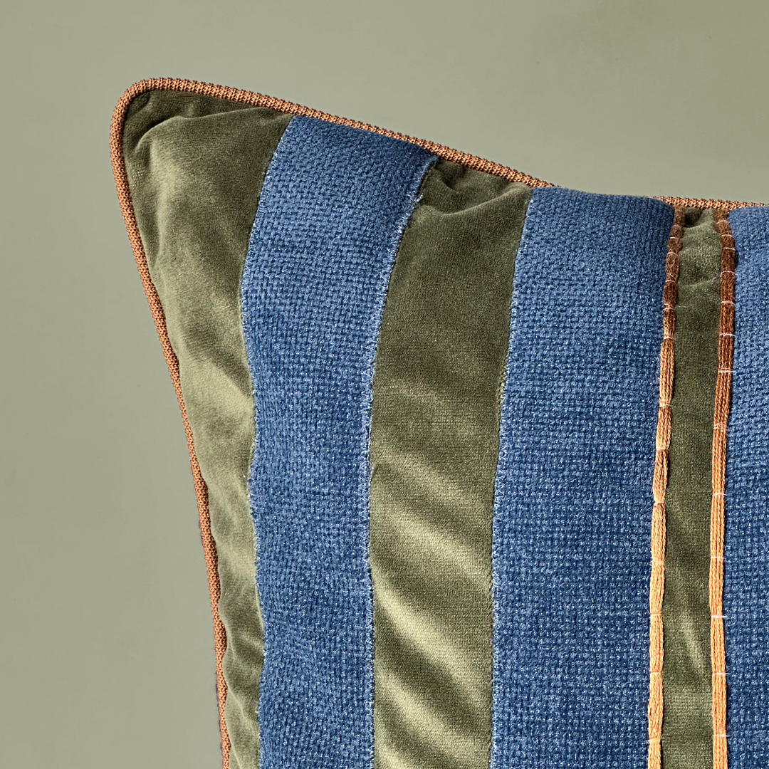 Striped Velvet & Denim Cushion Cover