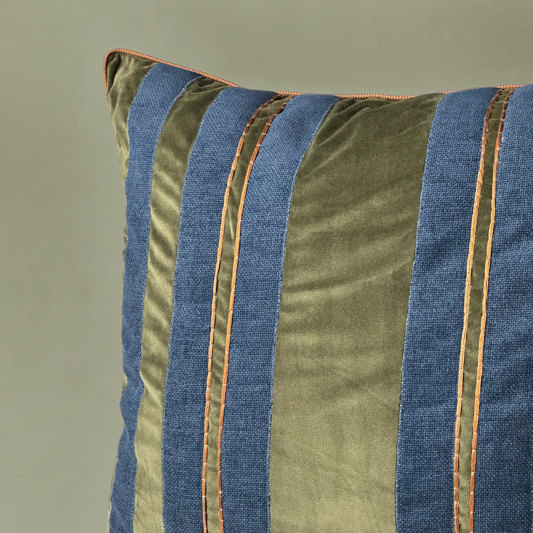 Striped Velvet & Denim Cushion Cover