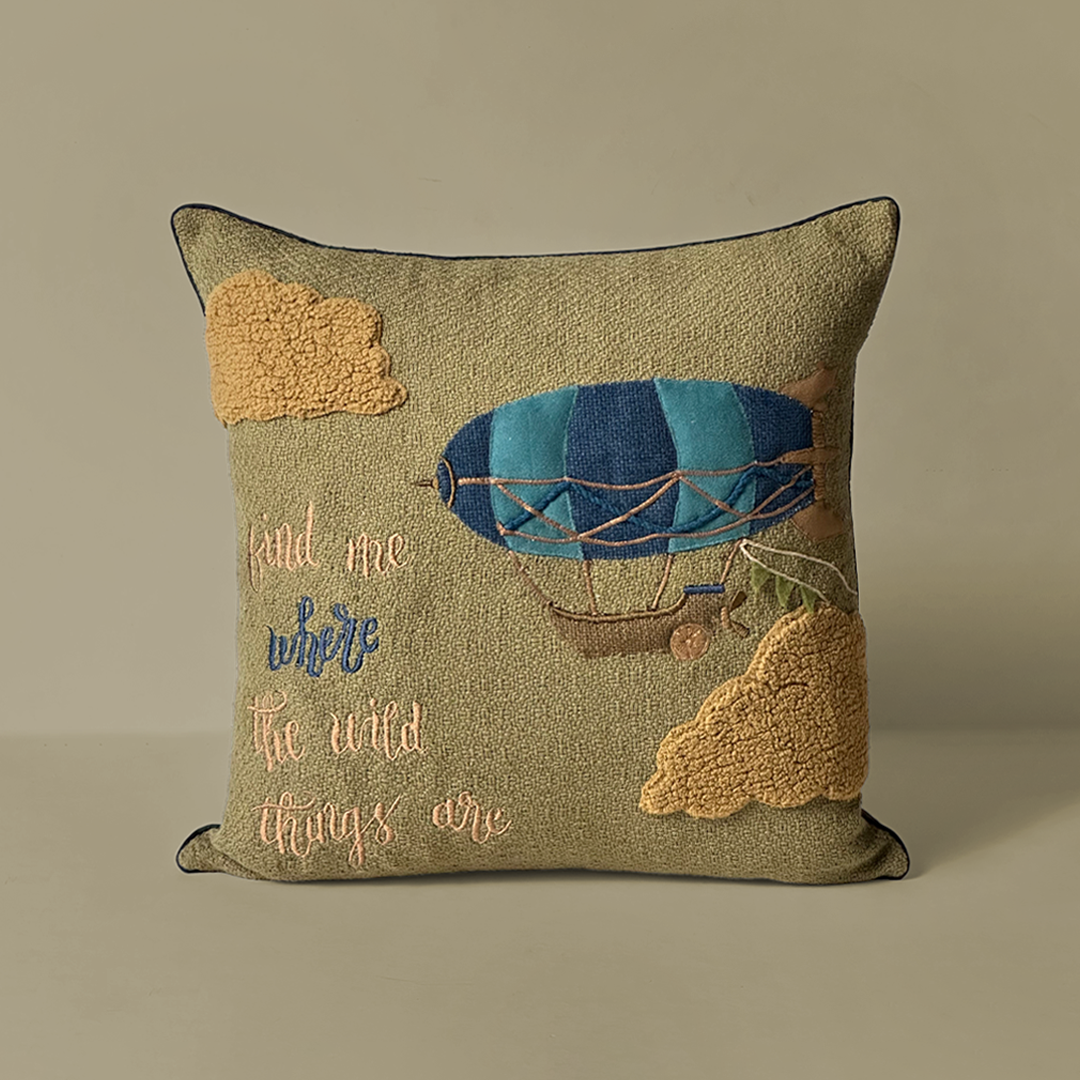 Hot Air Balloon Embroidered Cushion Cover