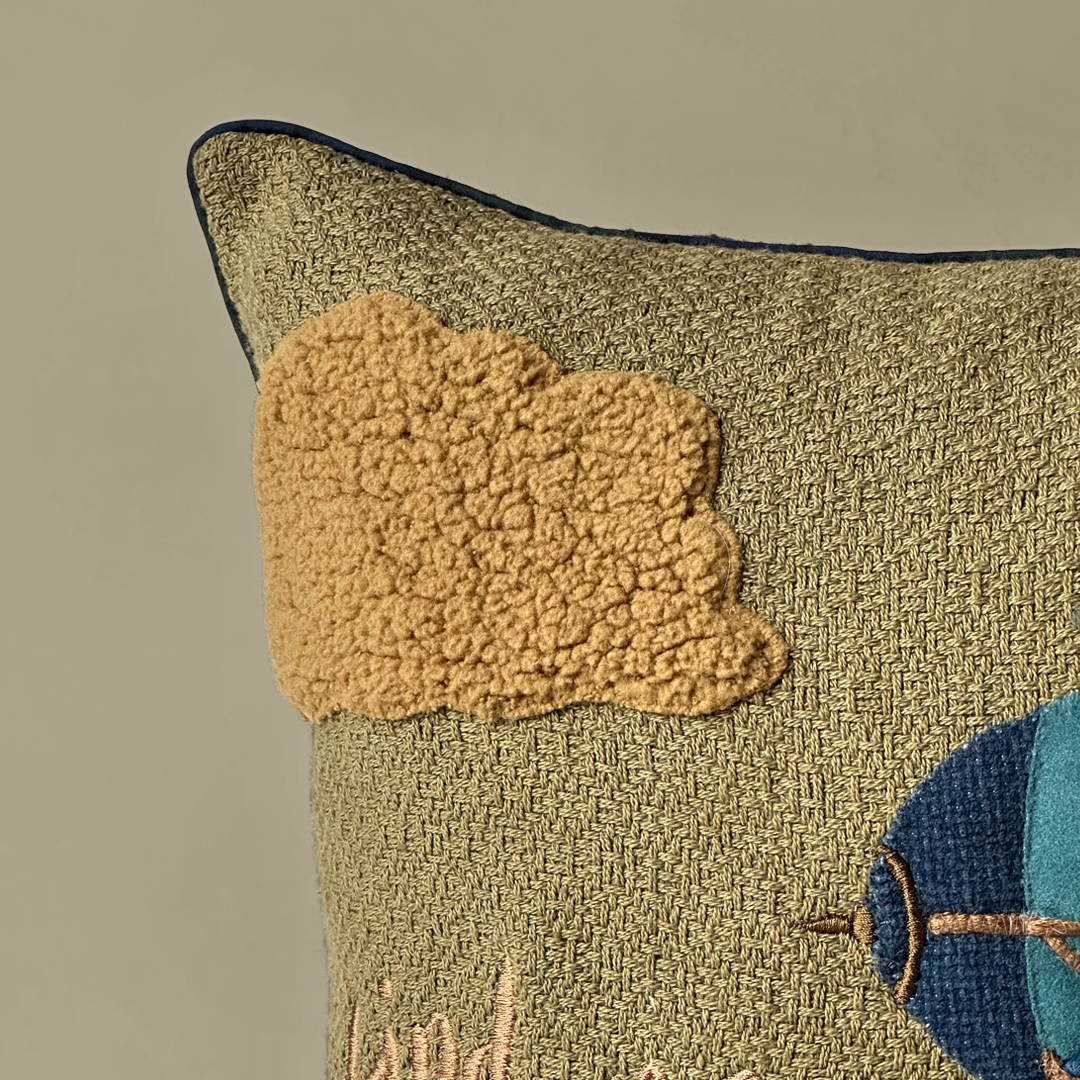 Hot Air Balloon Embroidered Cushion Cover
