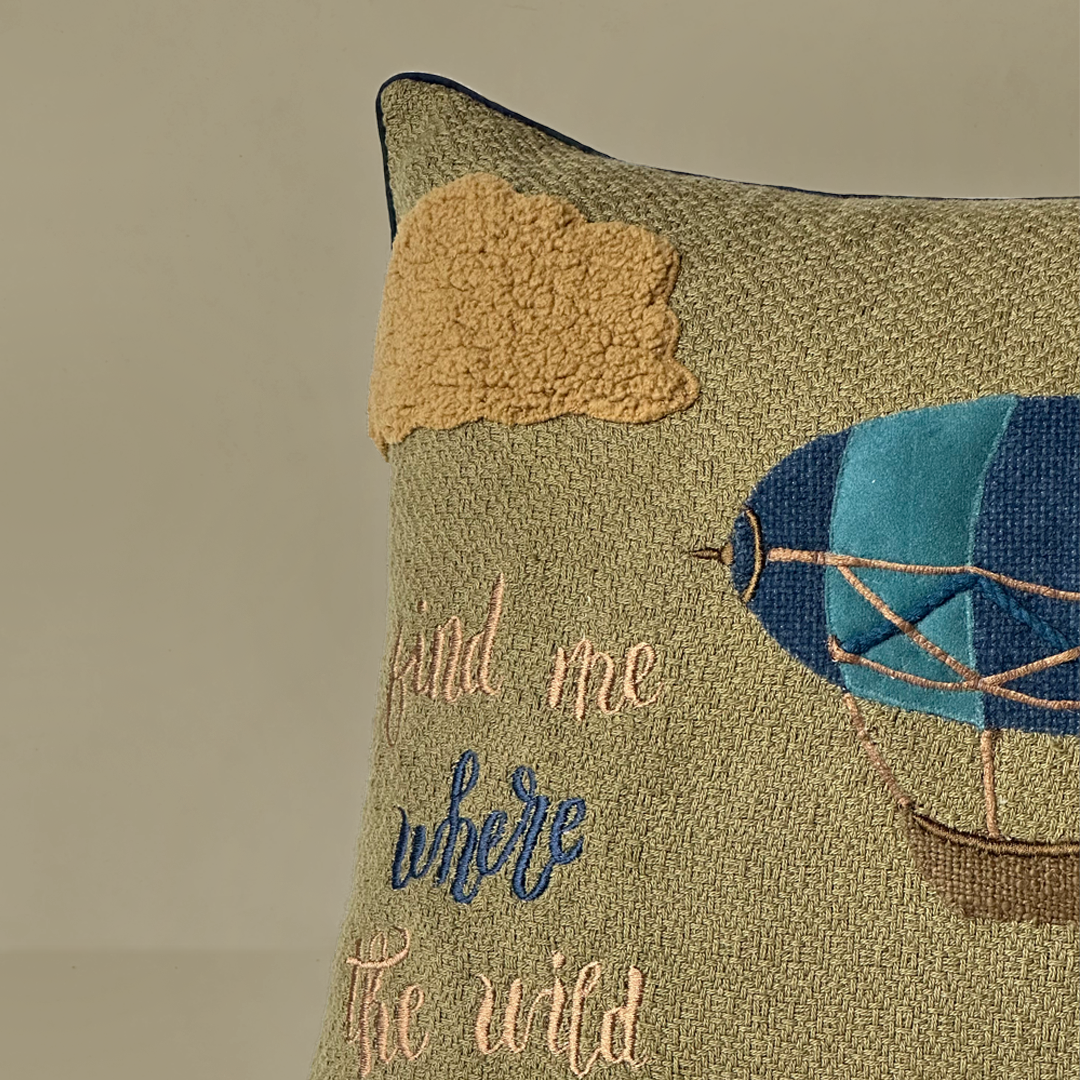 Hot Air Balloon Embroidered Cushion Cover
