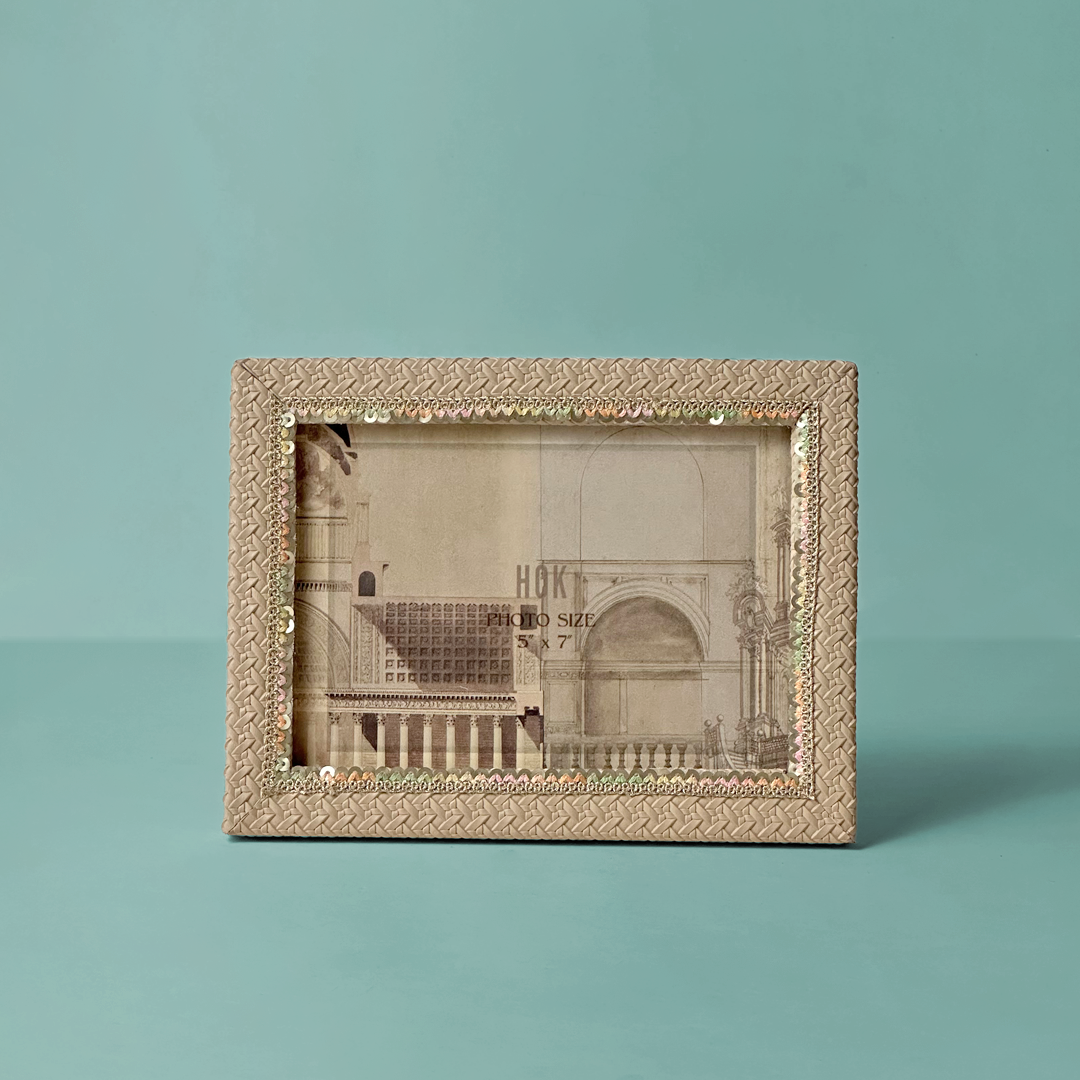 Textured Ivory Sequin-Trim Photo Frame