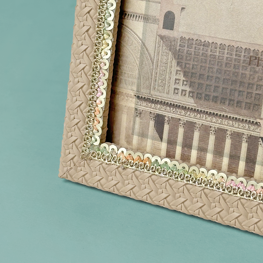 Textured Ivory Sequin-Trim Photo Frame
