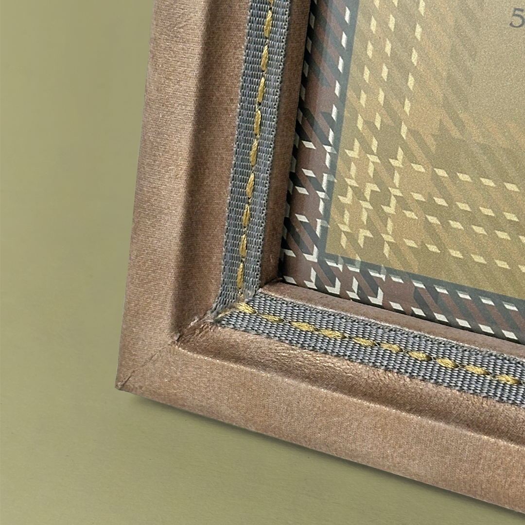 Earthy Brown Faux Leather Photo Frame with Olive Plaid Inlay