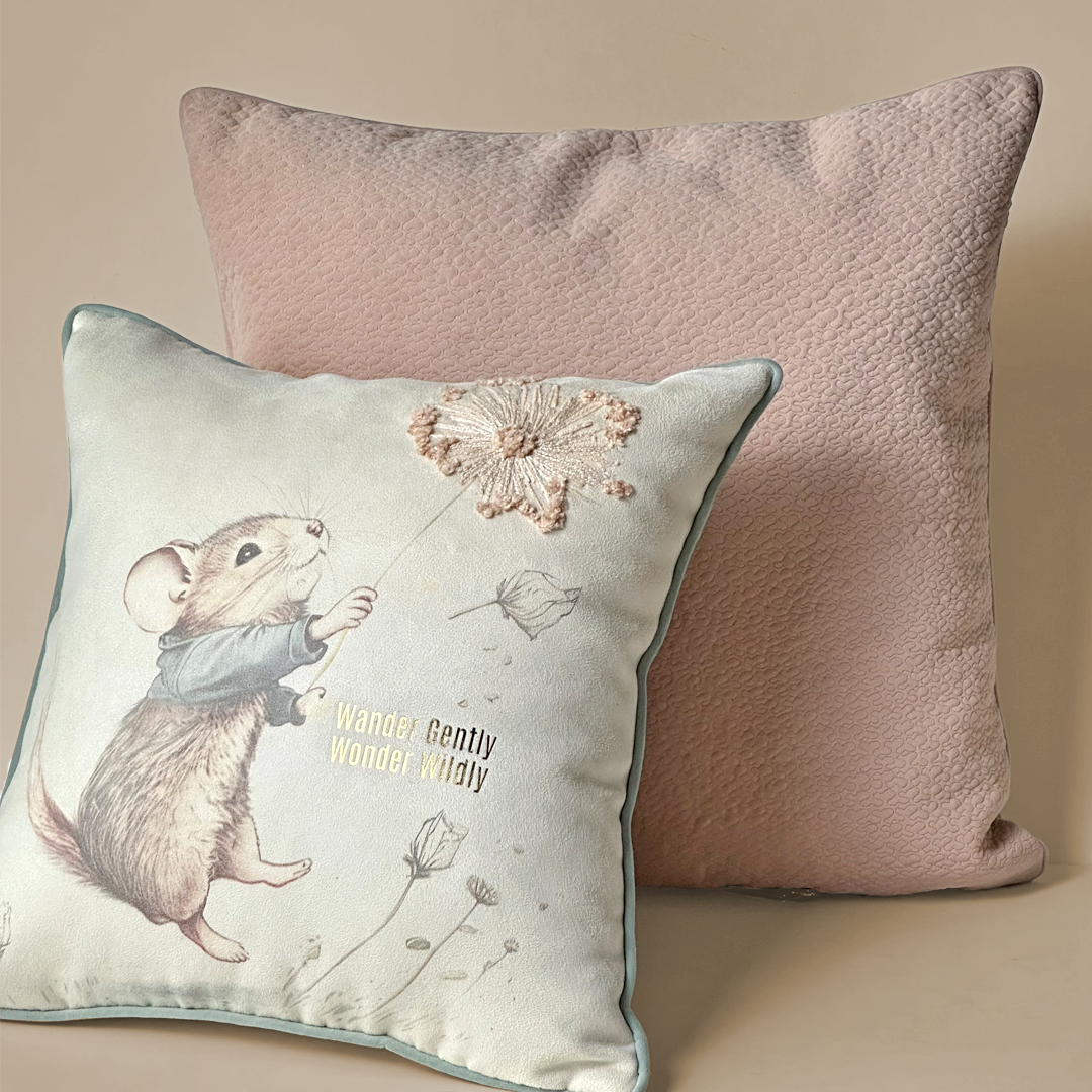Whimsical Mouse Dandelion Cushion