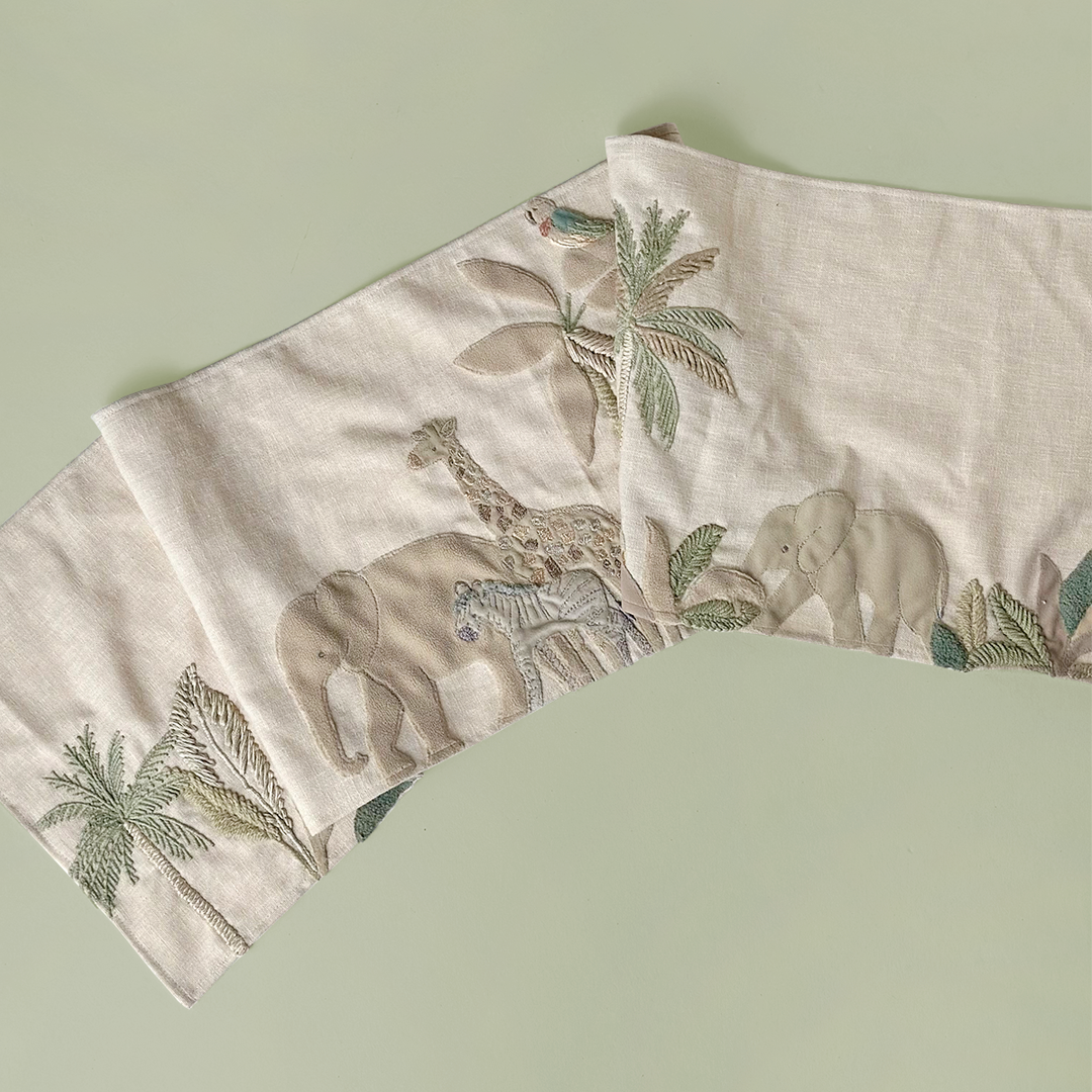 Safari Embroidered Linen Curtain Valance