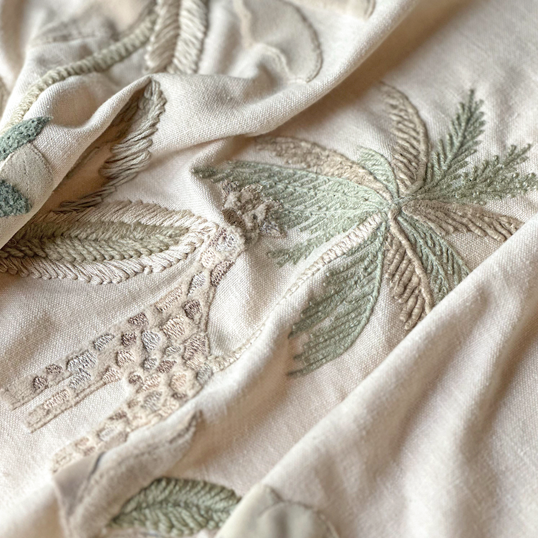 Safari Embroidered Linen Curtain Valance