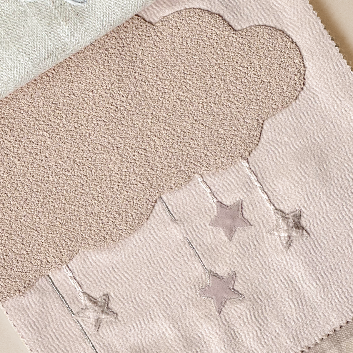 Bouclé Cloud & Hanging Stars Curtain Fabric