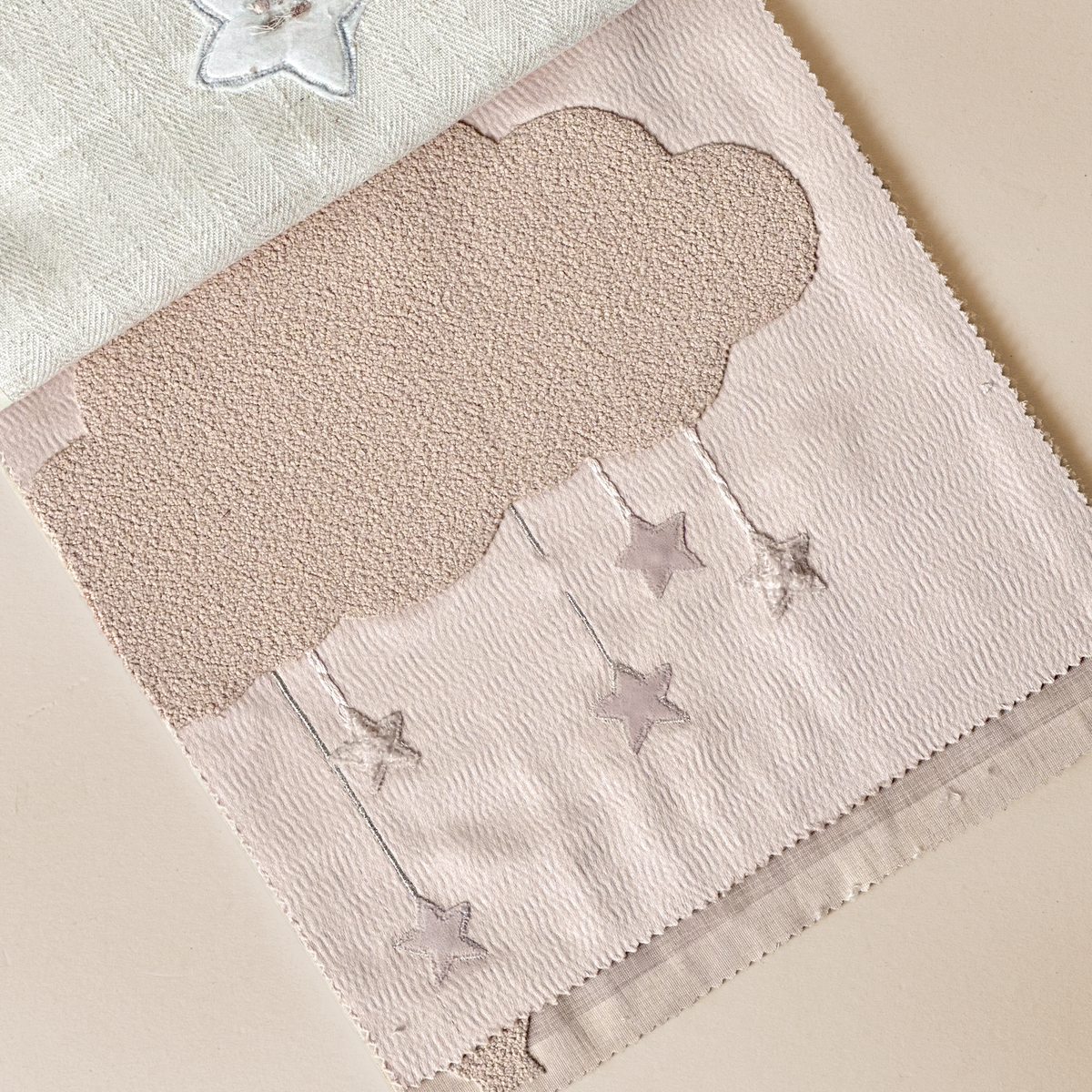 Bouclé Cloud & Hanging Stars Curtain Fabric
