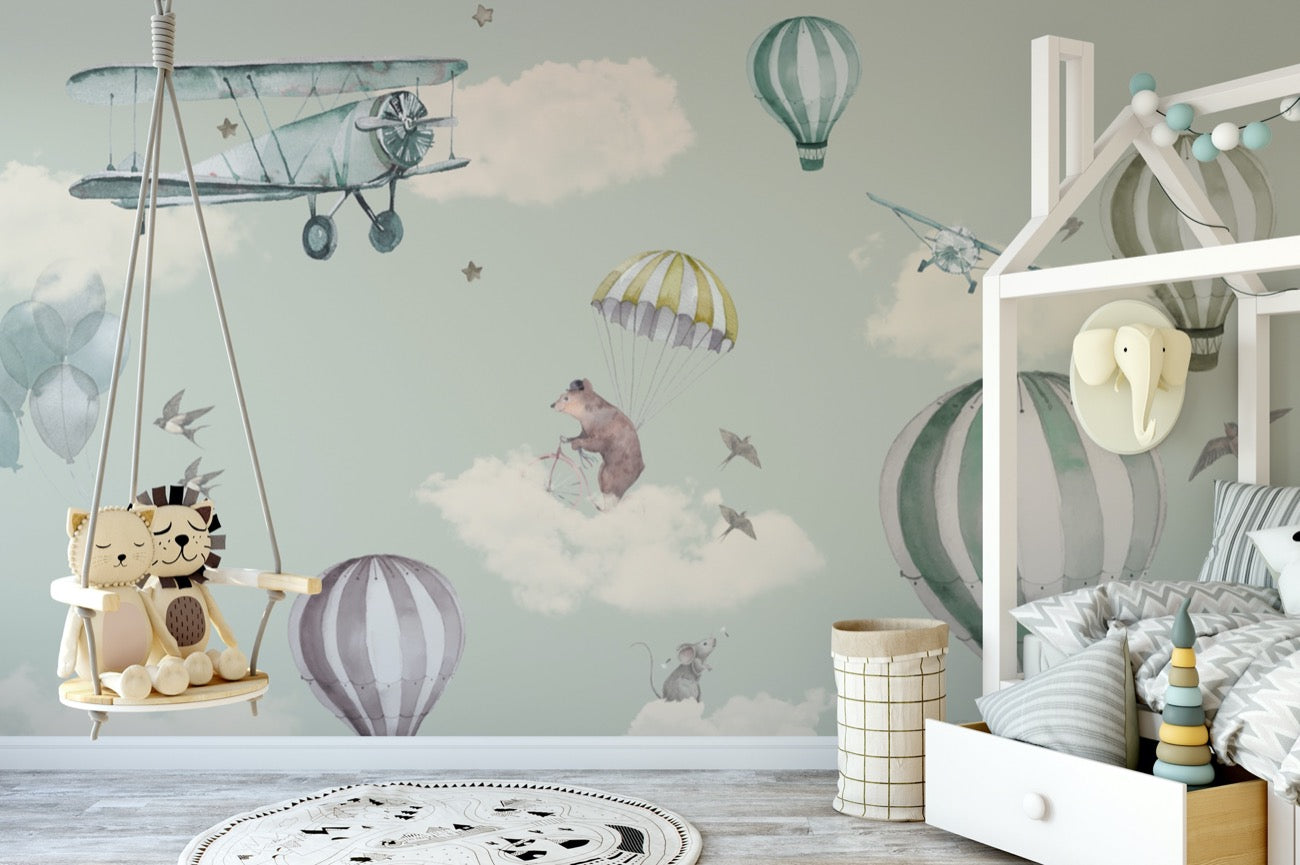 Kids Wallpaper Hot Air balloons and airplanes