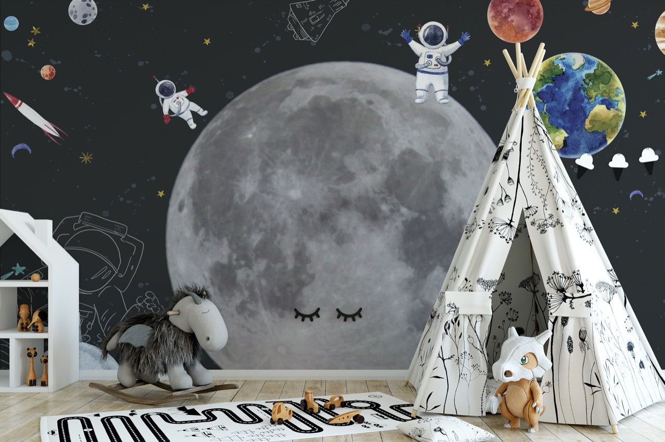 Wallpaper Kids Moon Space Astronaut