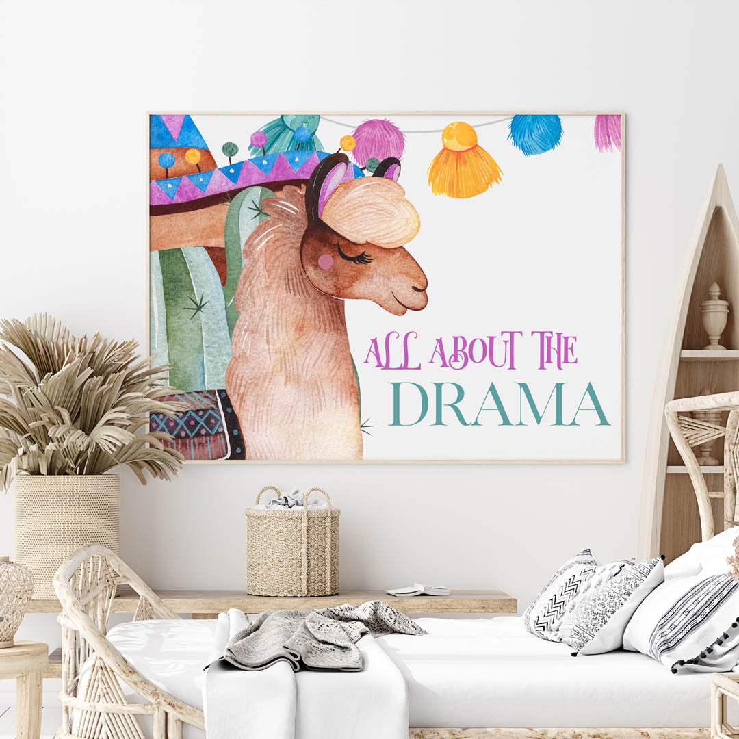 wall art llama girl room kids decor print