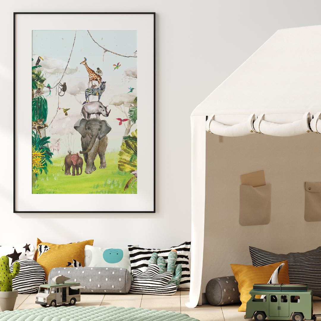 wall art decor nursery interior safari animal baby boy girl tropical