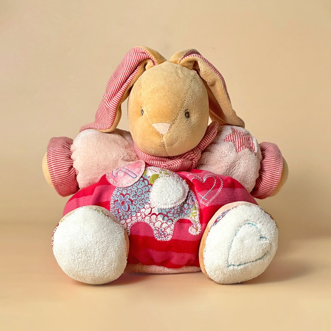 Patchwork Plush Bunny with Pink Outfit