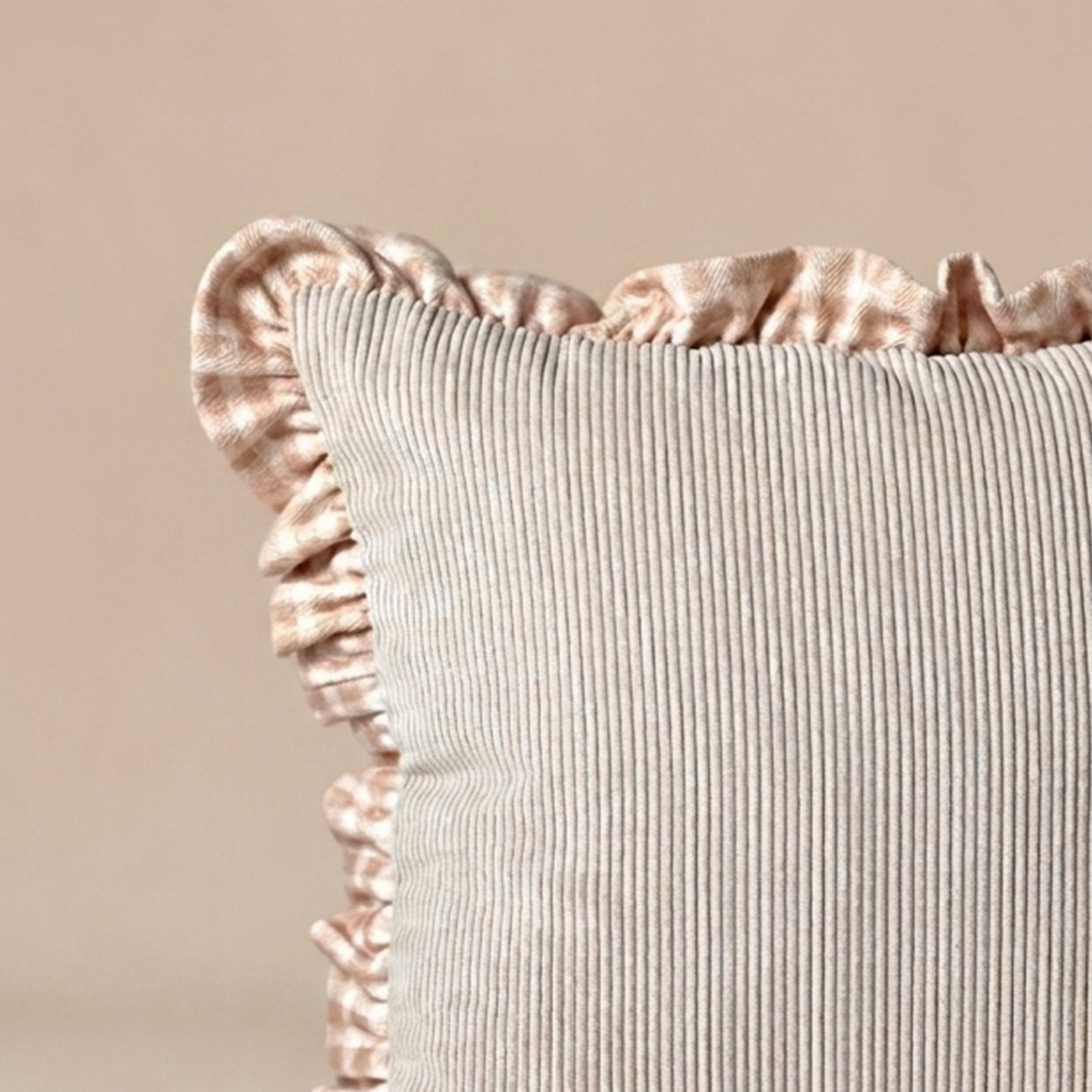 Soft Beige Ribbed Frill Cushion