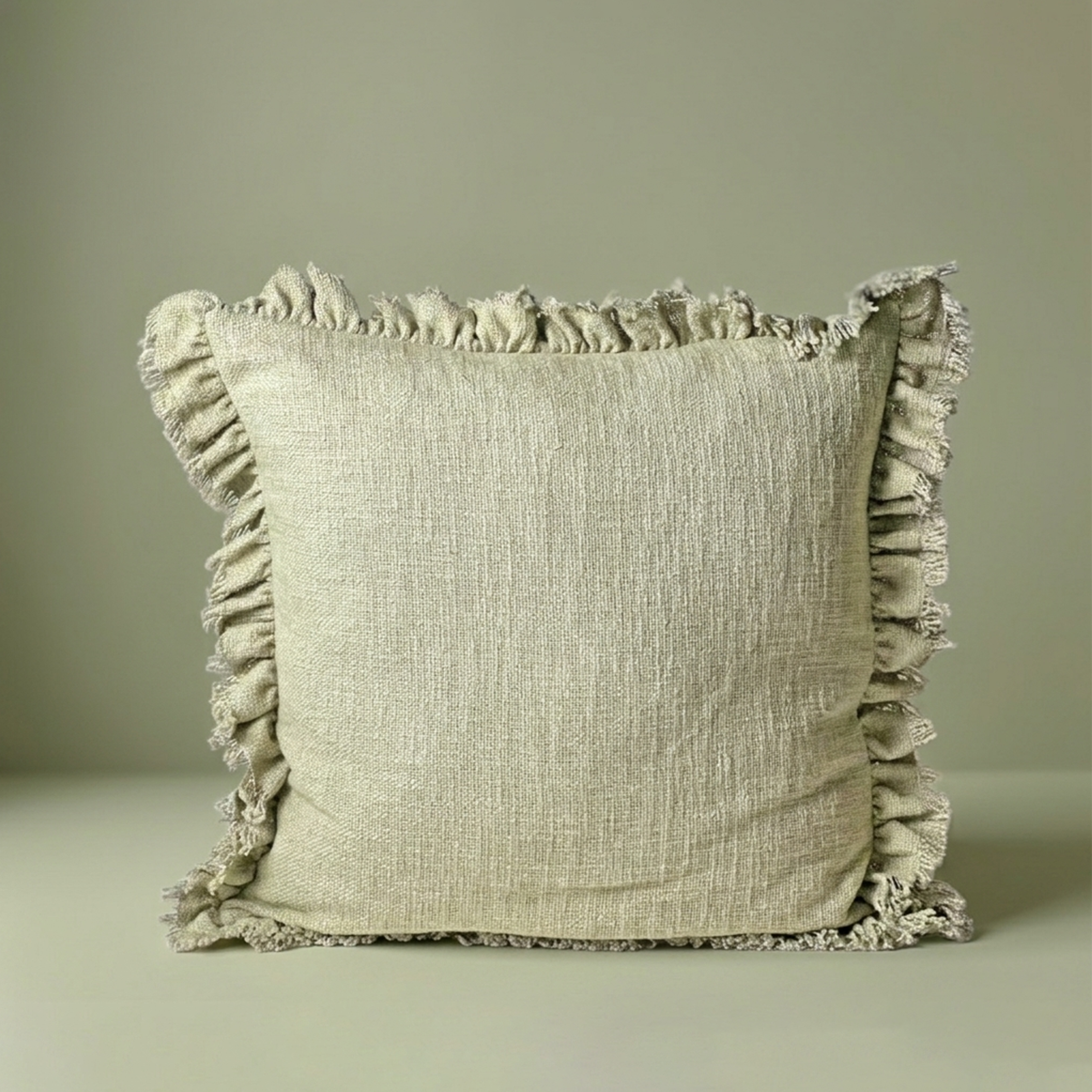 Textured Linen Ruffle Cushion