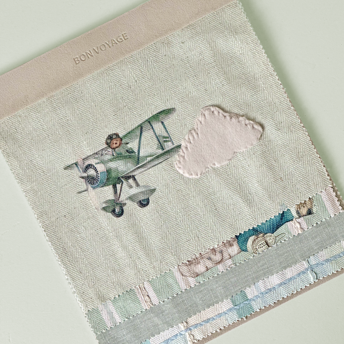 Bon Voyage Aviator Embroidered Herringbone Fabric