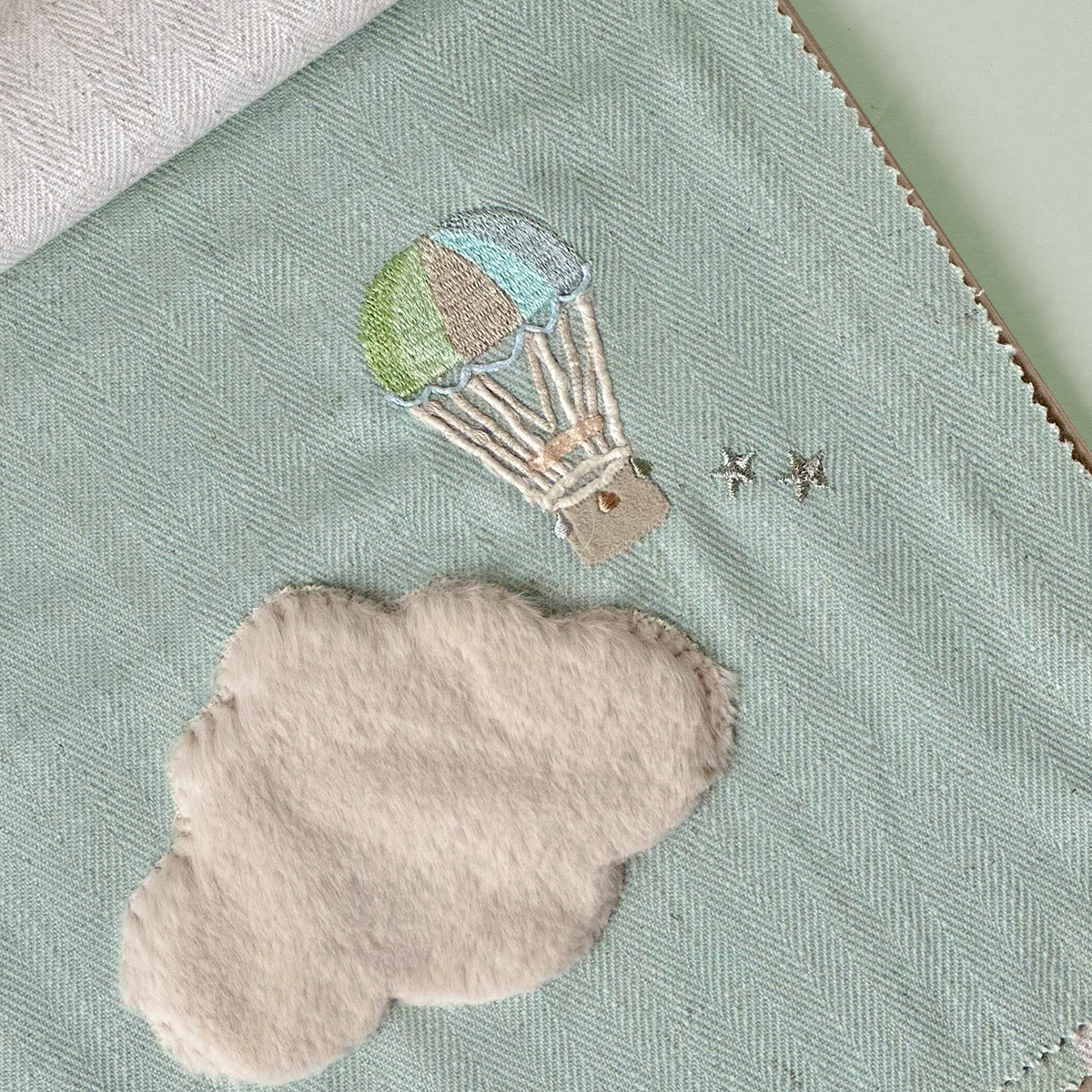 Bon Voyage Mint Balloon & Cloud Fabric