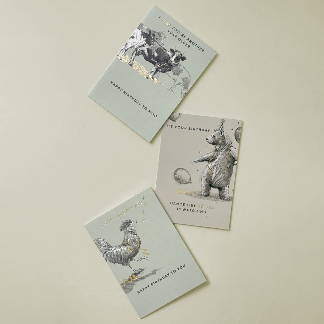 Whimsical Animal-Themed Birthday Greeting Cards