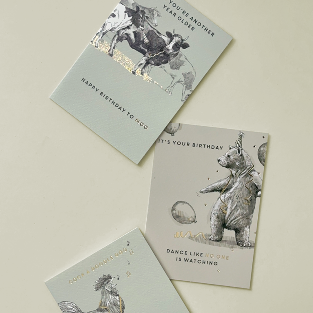 Whimsical Animal-Themed Birthday Greeting Cards