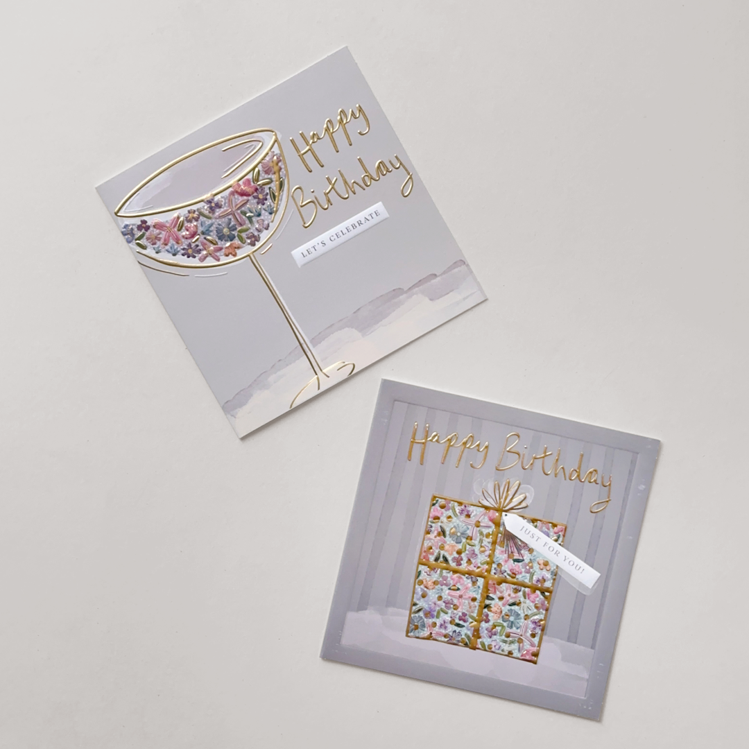 Elegant Birthday Card Duo – Champagne & Gift Designs