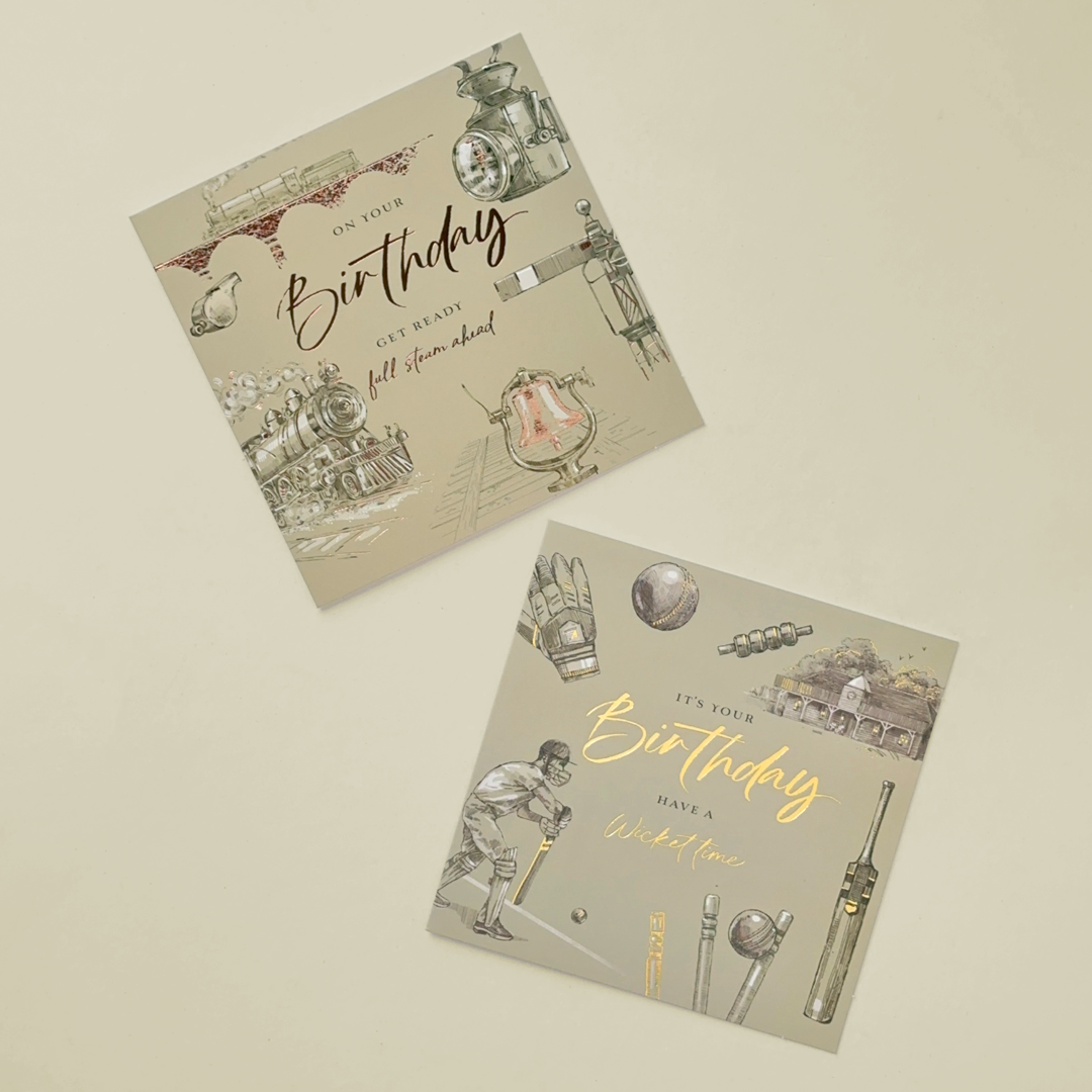 Vintage Sports & Steam Birthday Card Set