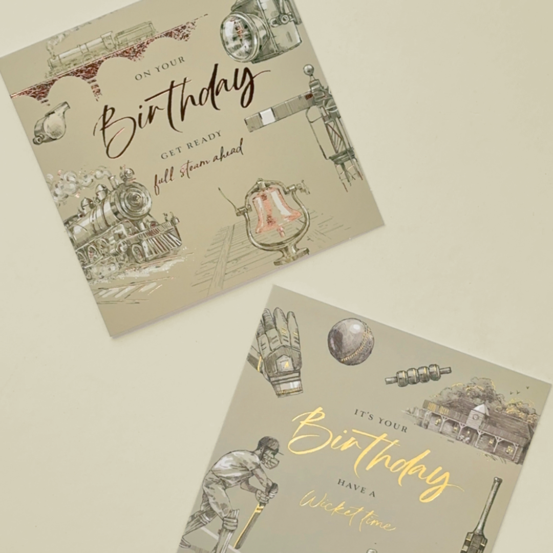Vintage Sports & Steam Birthday Card Set