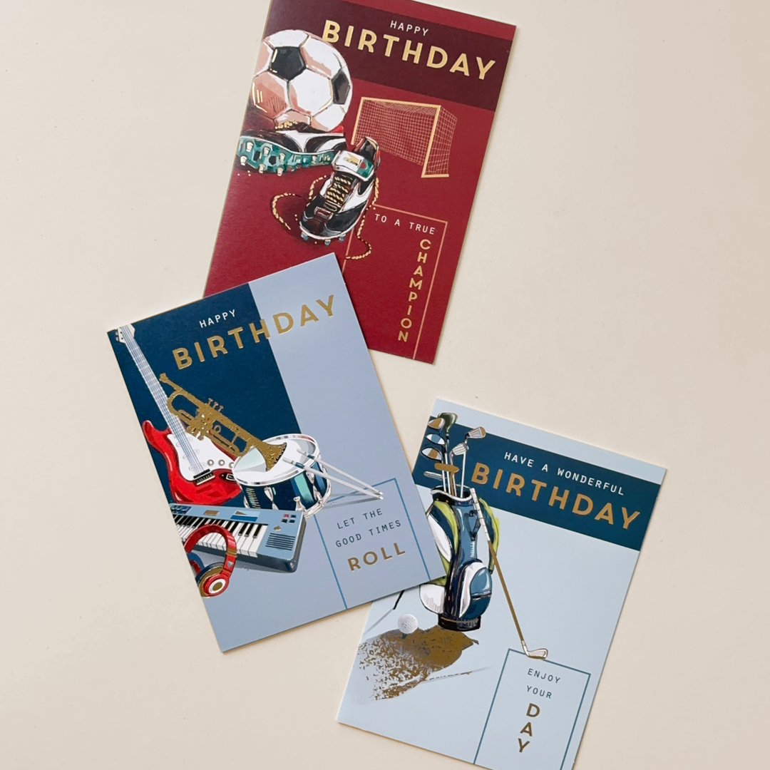 Sports & Music Themed Birthday Card Set