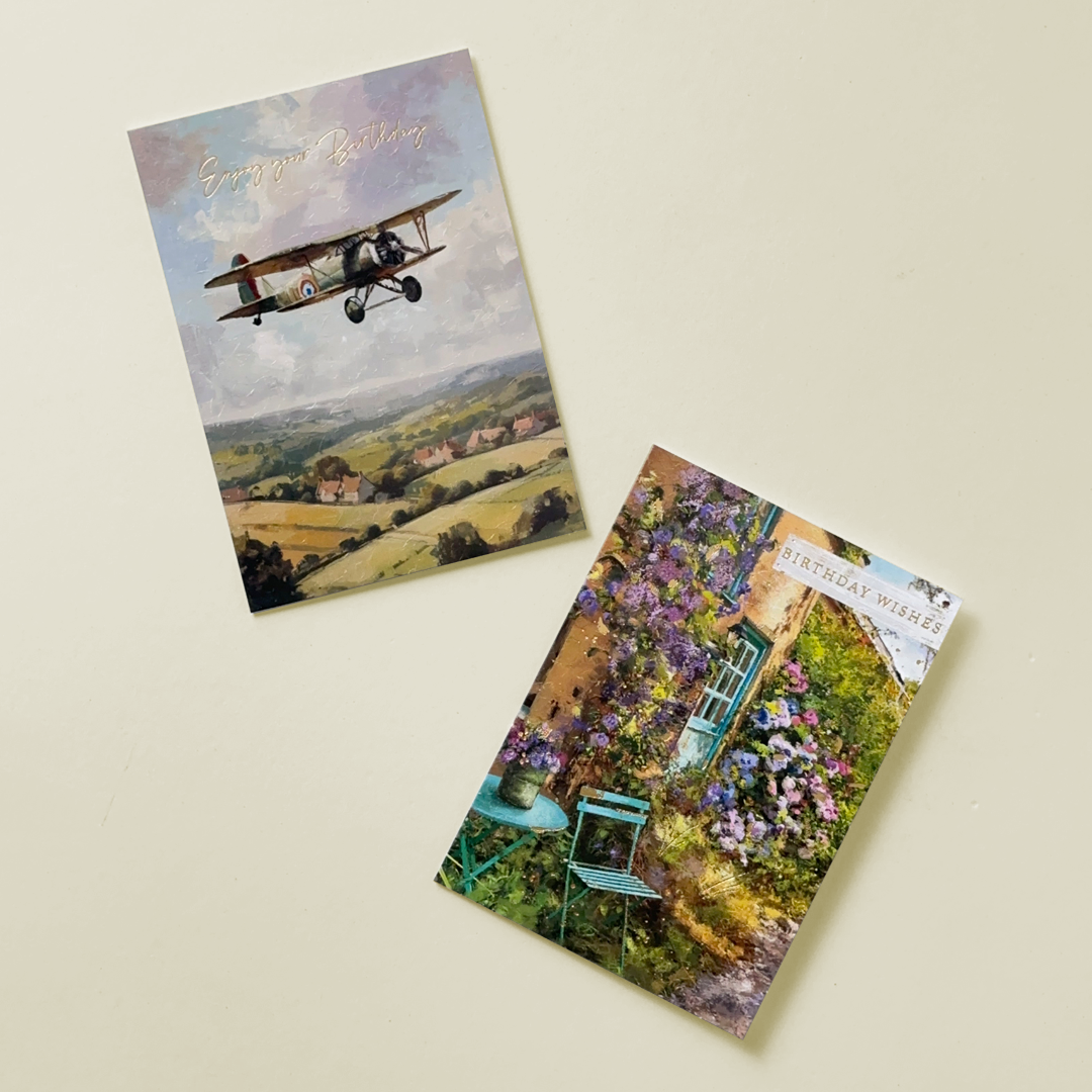 Vintage Flight & Garden Bliss Birthday Card Set