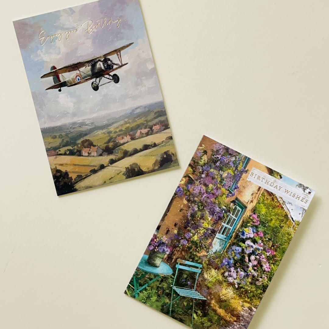 Vintage Flight & Garden Bliss Birthday Card Set