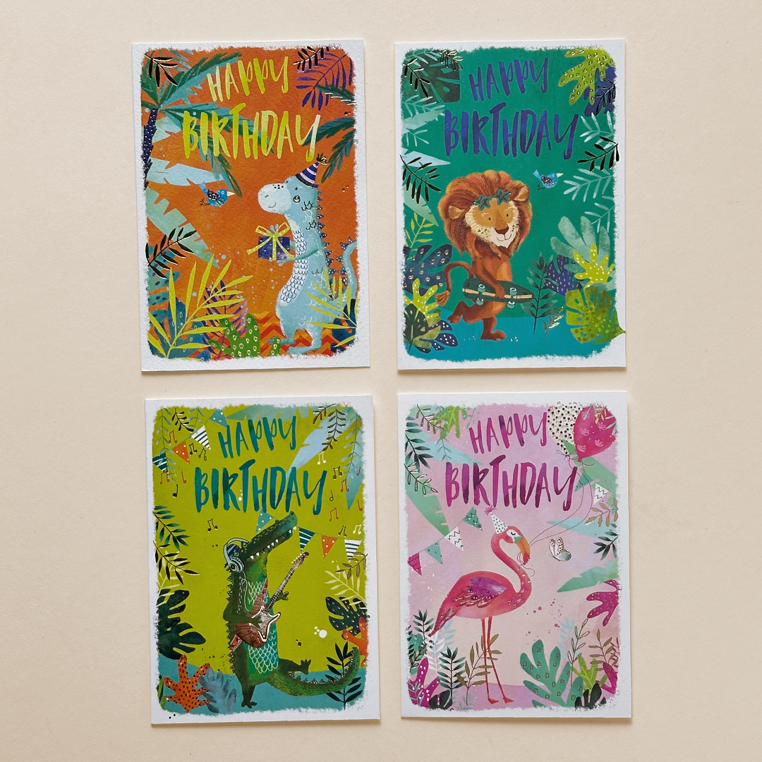 Tropical Party Animals Birthday Card Set